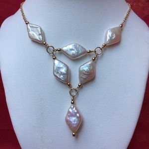 NWT Gold Diamond Pearl Necklace handmade